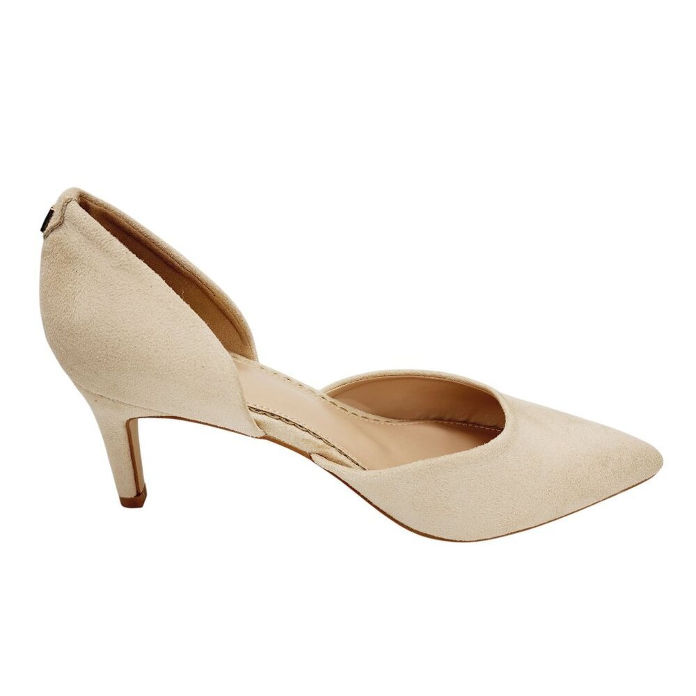 Fran Willor Beige Suede Heels Size 7 Pointed Toe DOrsay Style Womens Shoes - Picture 10 of 16